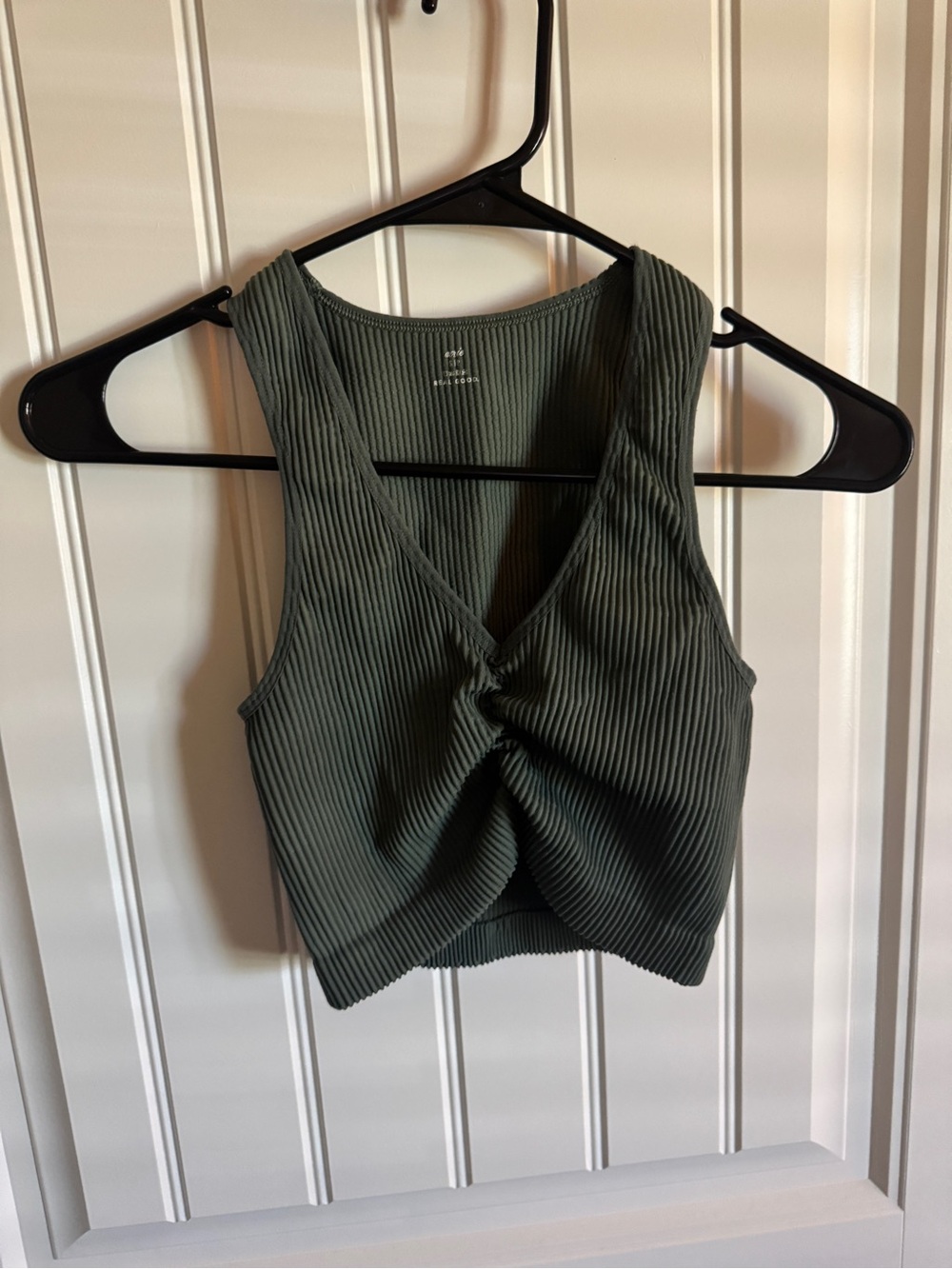 aerie Olive Green Ribbed‎ Twist-Front Crop Top